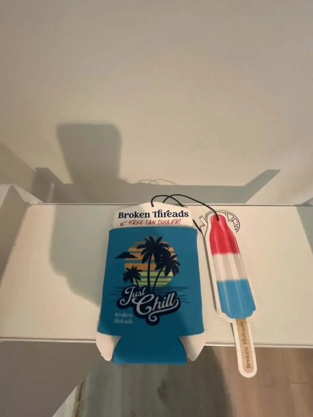 Broken Threads Just Chill Blue Palm Tree Can Cooler Koozie